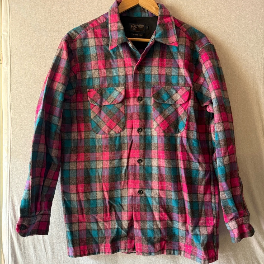 Pendleton Women's Pink and Blue Plaid Button Down Shirt